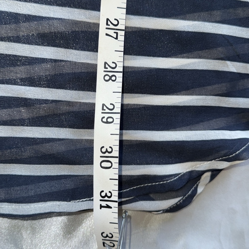 J. Crew Blue & White Stripe Tunic Blouse Sheer Voile Cap Sleeve Self Tie Sz XS - Picture 7 of 8